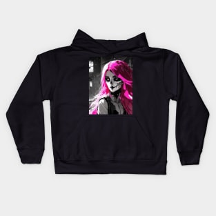 Monochrome Marvels: Mesmerizing Black and White Anime Girl Creations Goth Gothic Fashion Pink Hair Dark Kids Hoodie